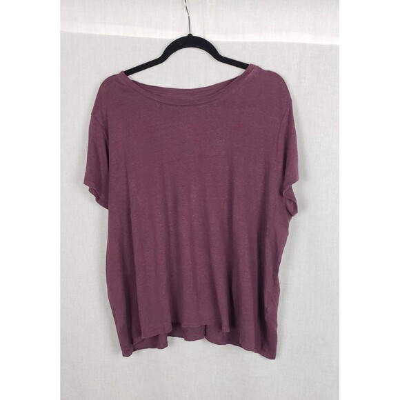Eileen Fisher Tee Shirt 1X Purple 100% Organic Linen Slub Casual Autumn Fall - Picture 1 of 7